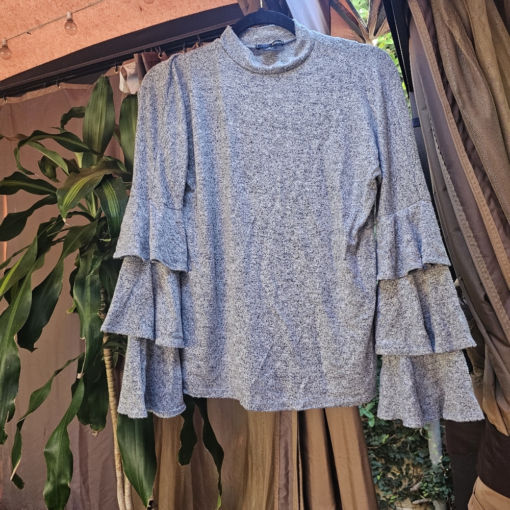 Aqua ruffle sleeve shirt